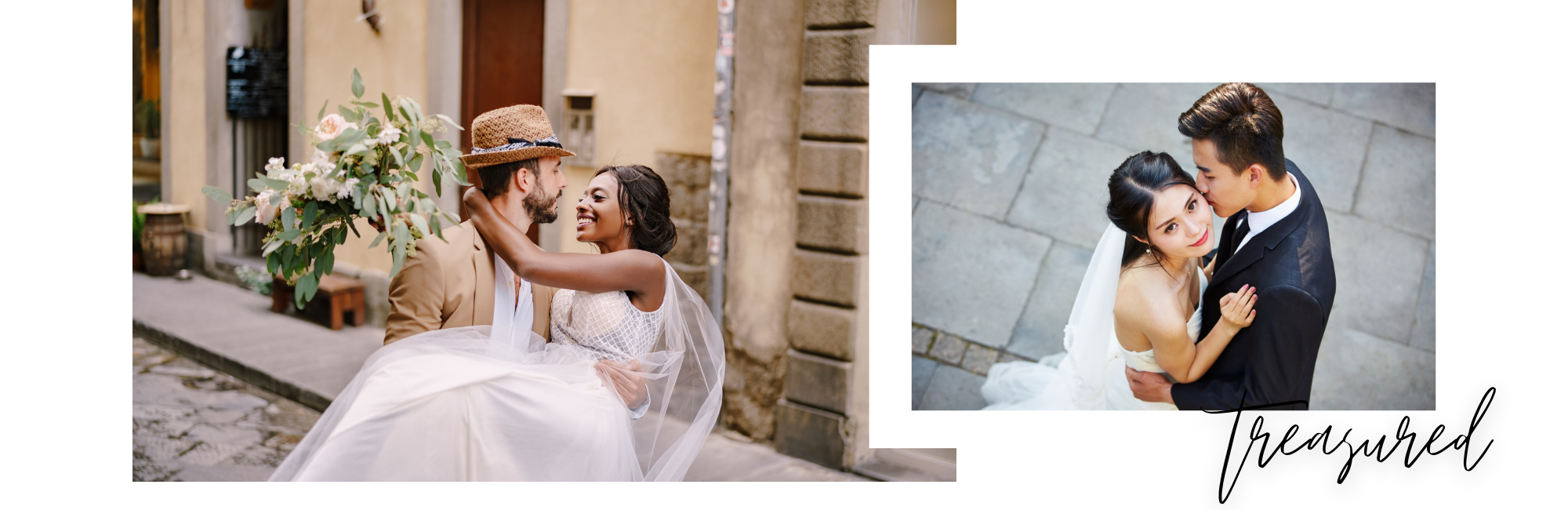 two newly wed couples in a wedding collage 